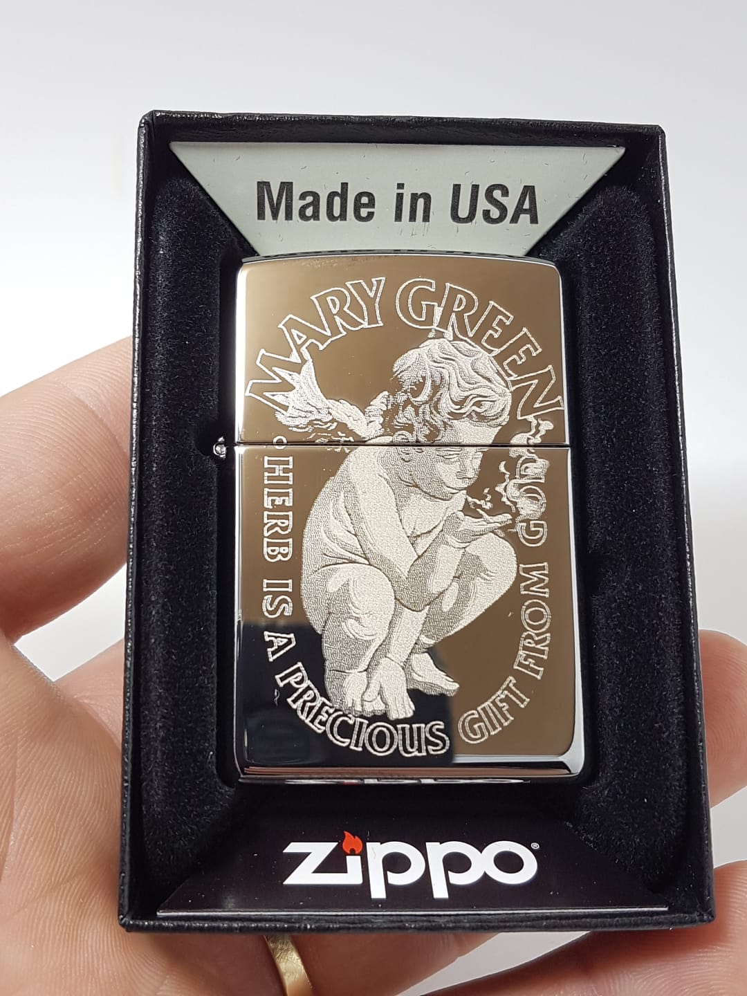 Personalised High Polish Black Ice Zippo Lighter with Custom Engraving