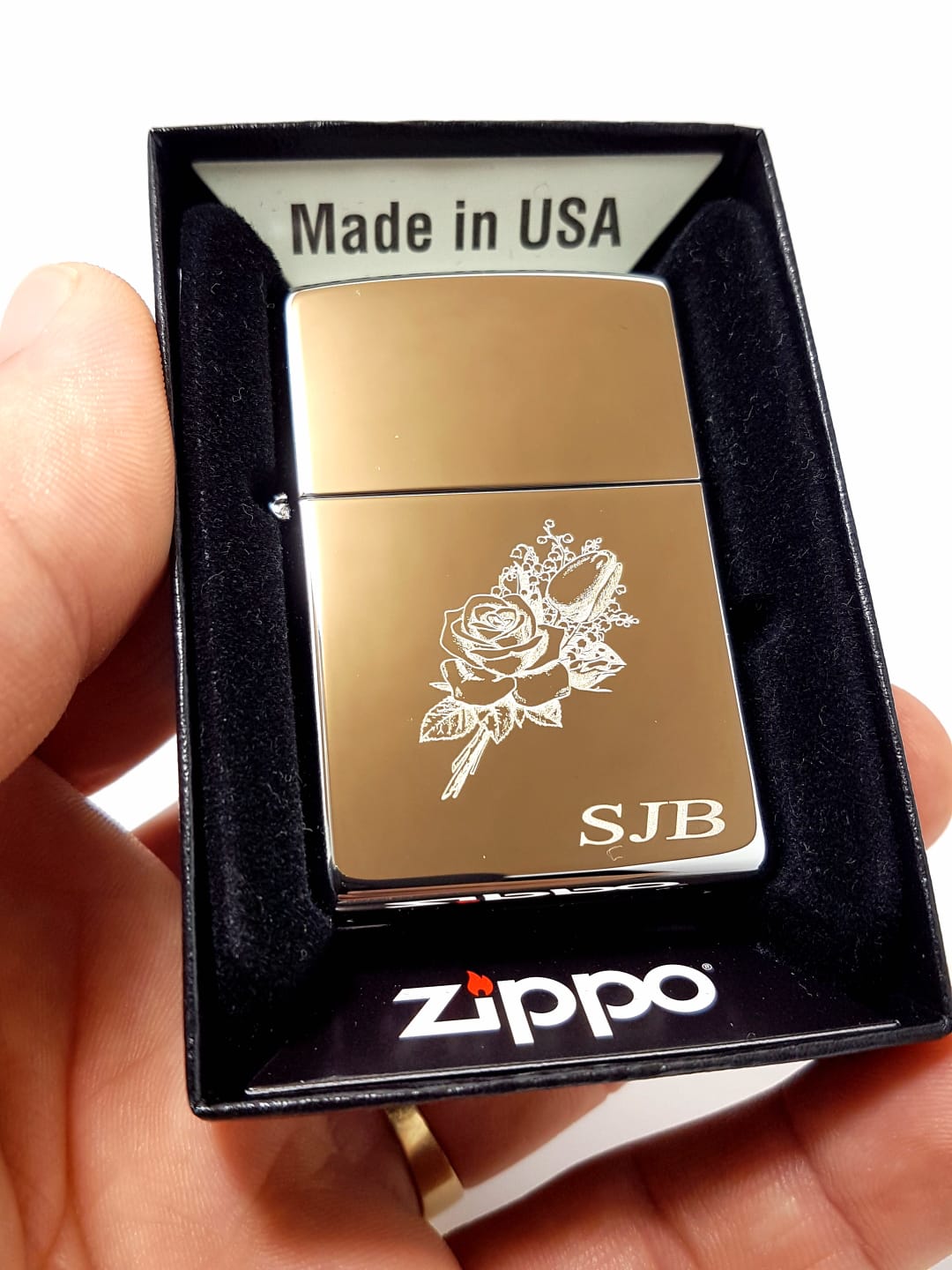 Personalised High Polish Black Ice Zippo Lighter with Custom Engraving