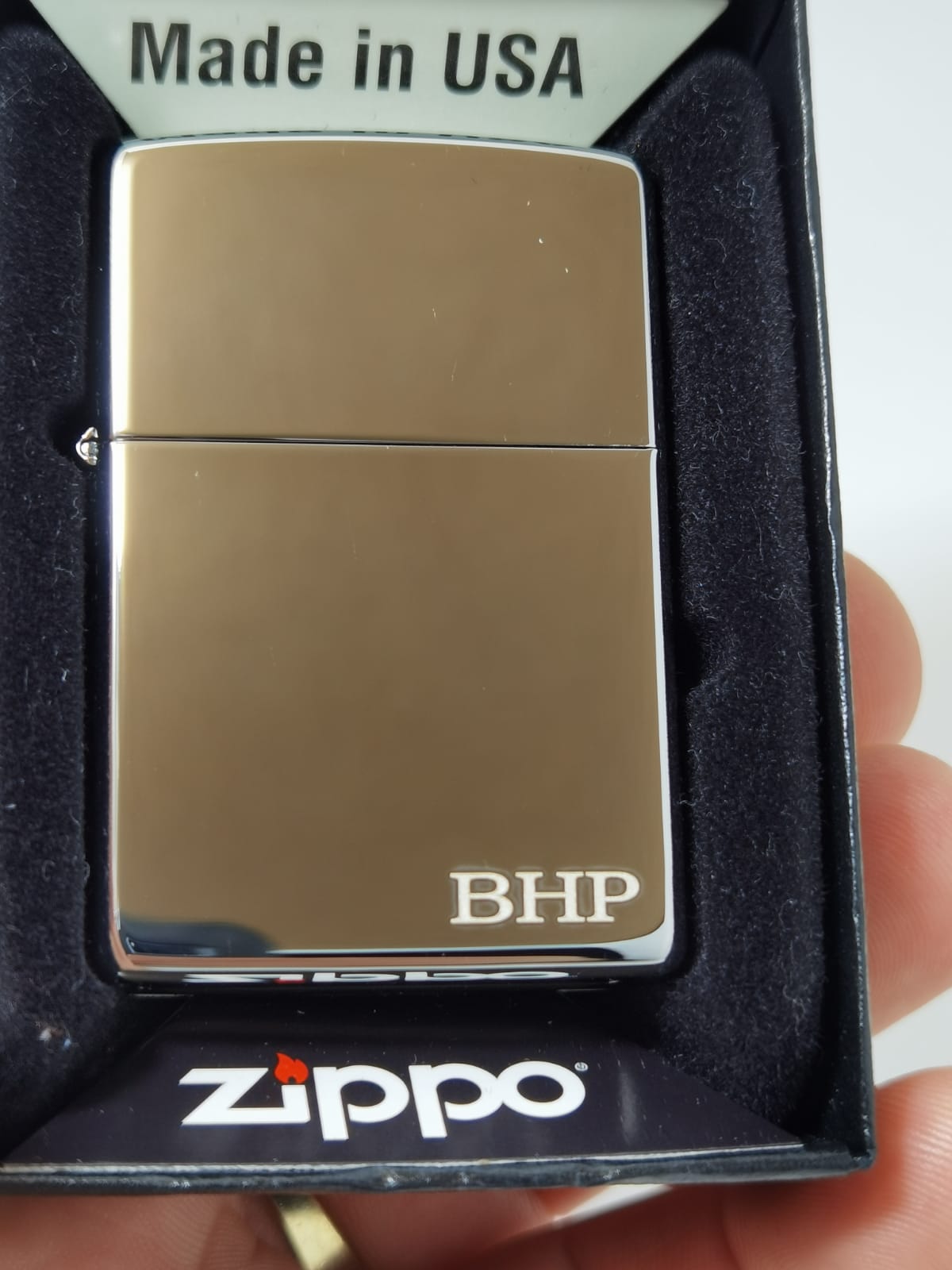 Personalised High Polish Black Ice Zippo Lighter with Custom Engraving