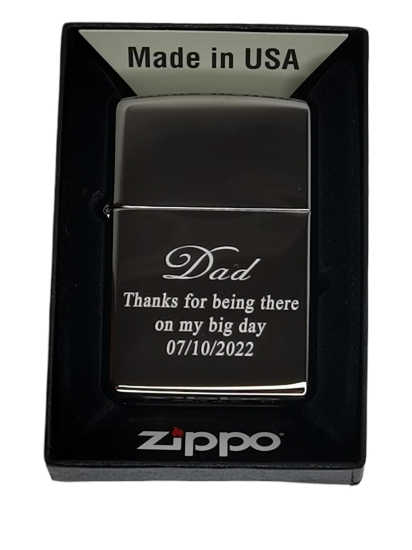 Personalised High Polish Black Zippo Lighter - Sleek and Stylish Gift for Smokers