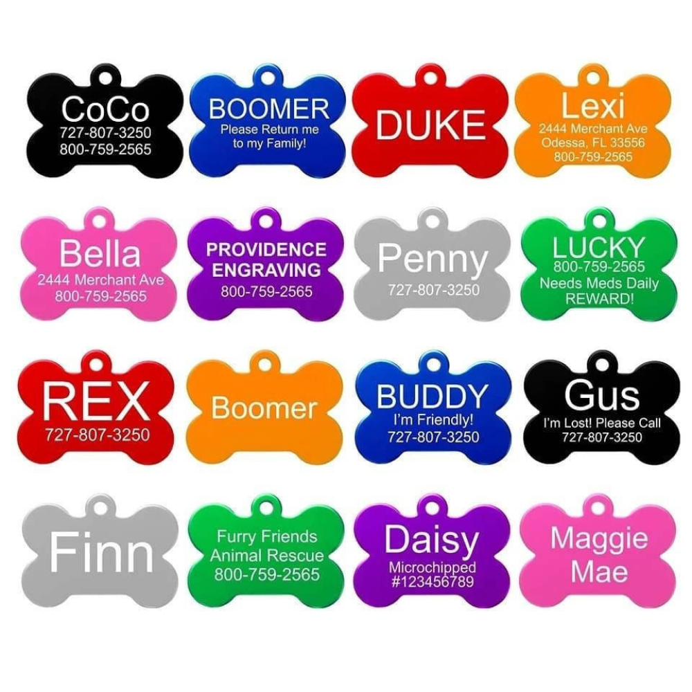 Personalised metal dog tag Bone shaped multicoloured pet tags for col GIFTETCH