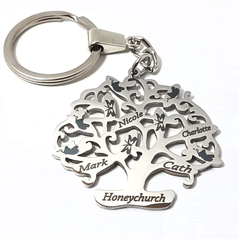 Personalised Stainless Steel Family Tree Keyring