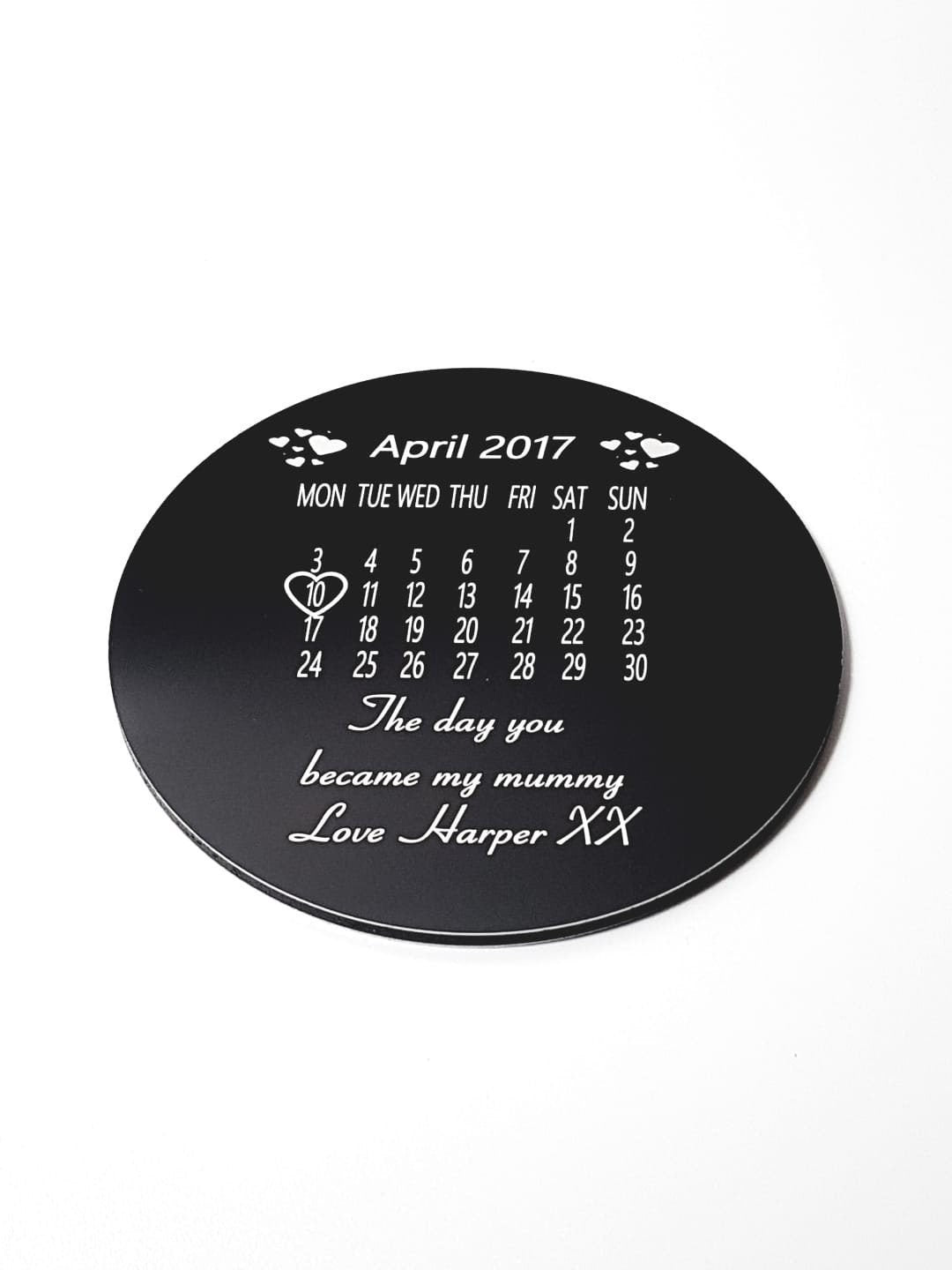 Personalised The Day You Became My Mummy/Daddy, Black Aluminium Coaster.