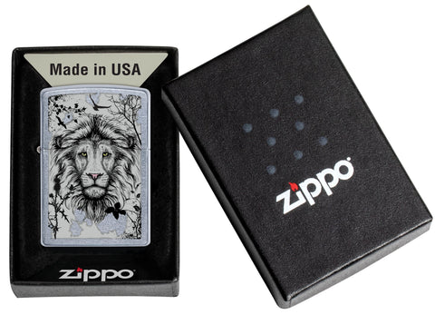 Personalised Zippo Street Chrome Lion Head Design