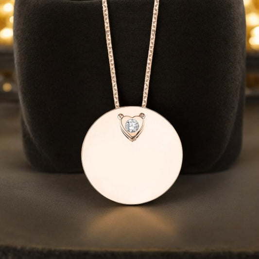 Round Rose Gold Plated Pendant With a Cubic Zirconia Stone on The Heart Necklace.