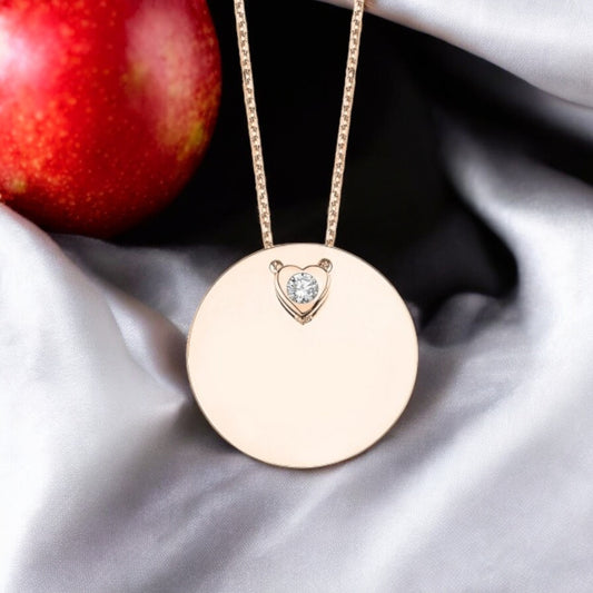 Round Rose Gold Plated Pendant With a Cubic Zirconia Stone on The Heart Necklace.