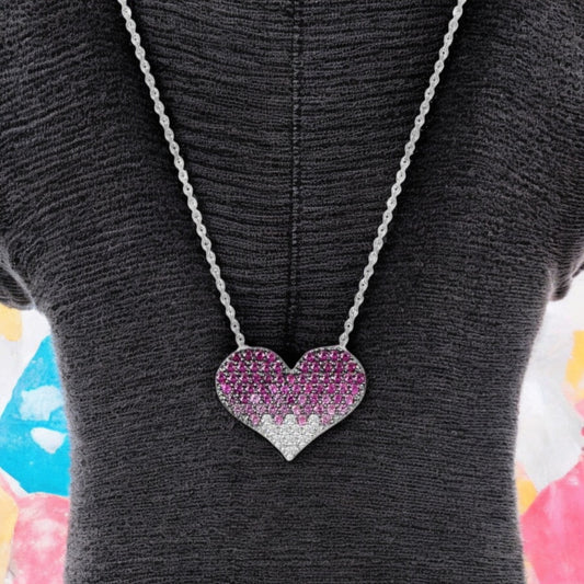 Awesome Sterling Silver 925 Heart Shaped Shades of Pink Heart Necklace with Linked Chain Womens Girls Jewellery