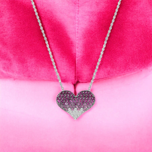 Awesome Sterling Silver 925 Heart Shaped Shades of Pink Heart Necklace with Linked Chain Womens Girls Jewellery