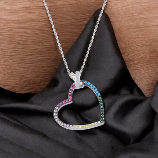 Sterling Silver Heart Shaped Multicolor Pendant Necklace with Chain Lovers Wedding Anniversary Gifts By Giftetch