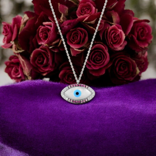 Sterling Silver Symbolic Evil Eye Necklace, Turkish Eye Necklace