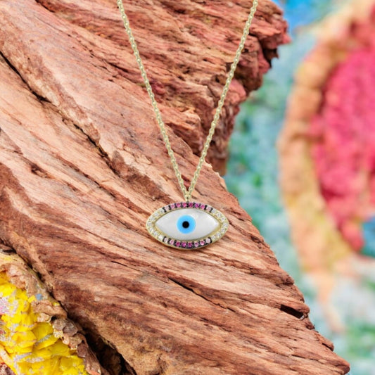 Sterling Silver Symbolic Evil Eye Necklace, Turkish Eye Necklace