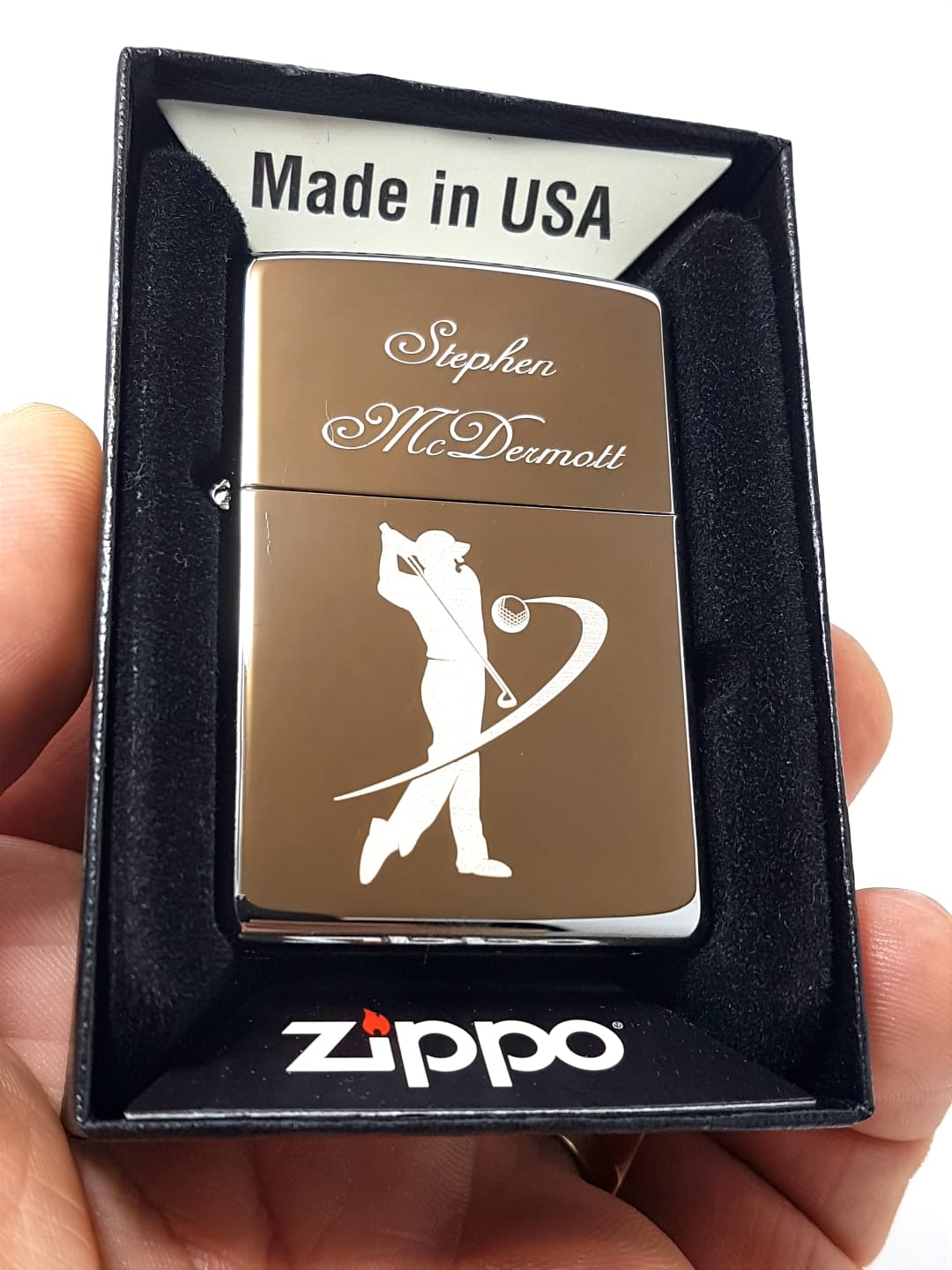 Personalised High Polish Black Ice Zippo Lighter with Custom Engraving