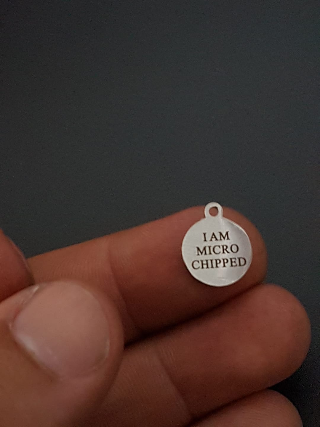 I am micro chipped stainless steel tag, Laser engraved