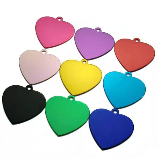 Personalised metal heart dog tags multicoloured, pet tags for collars