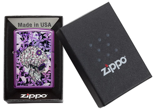 Personalised Zippo Hidden Floral Skull Skeleton Design Lighter