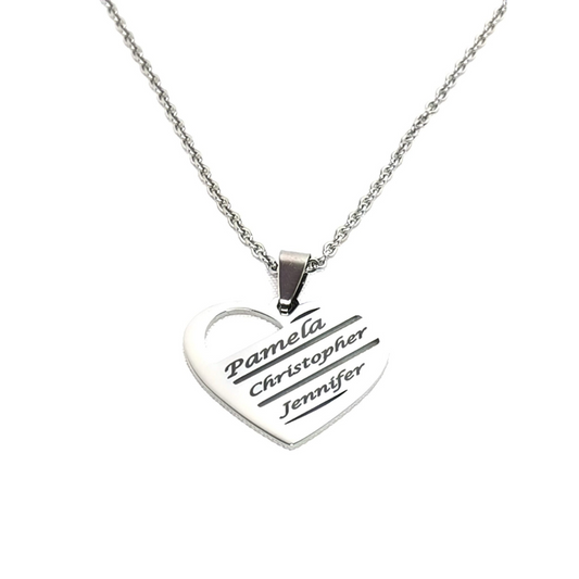 Personalised Heart Pendant Necklace with 1-3 Names