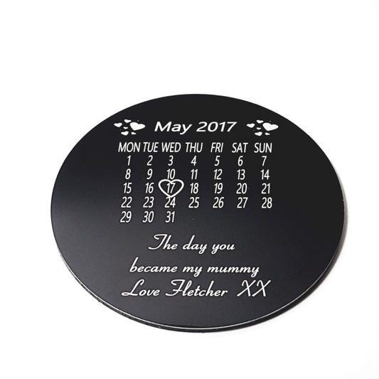 Personalised The Day You Became My Mummy/Daddy, Black Aluminium Coaster.