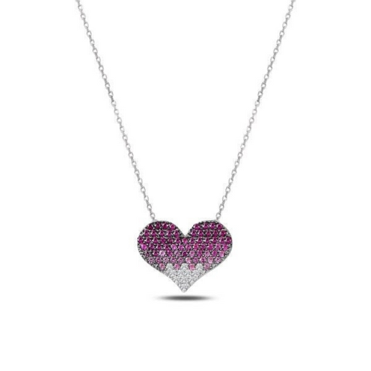 Awesome Sterling Silver 925 Heart Shaped Shades of Pink Heart Necklace with Linked Chain Womens Girls Jewellery