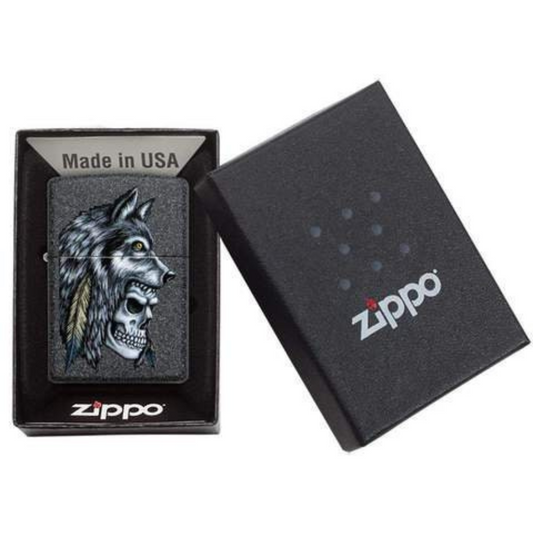 Personalised Zippo Genuine Wolf Skull Feather Design Lighter - Engraved Name and Message Gift