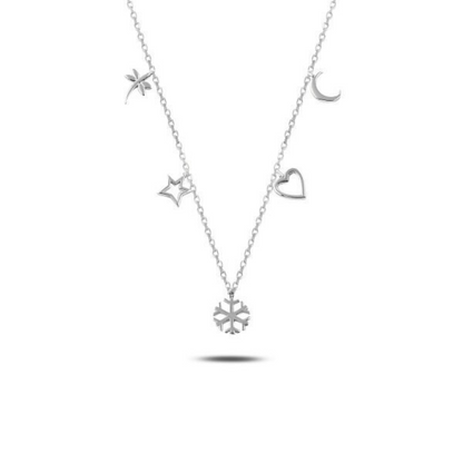Sterling Silver 925 Elegant Cute Dainty Charm Dragonfly Heart Snowflake Star and Moon Necklace In Golden and Silver Color