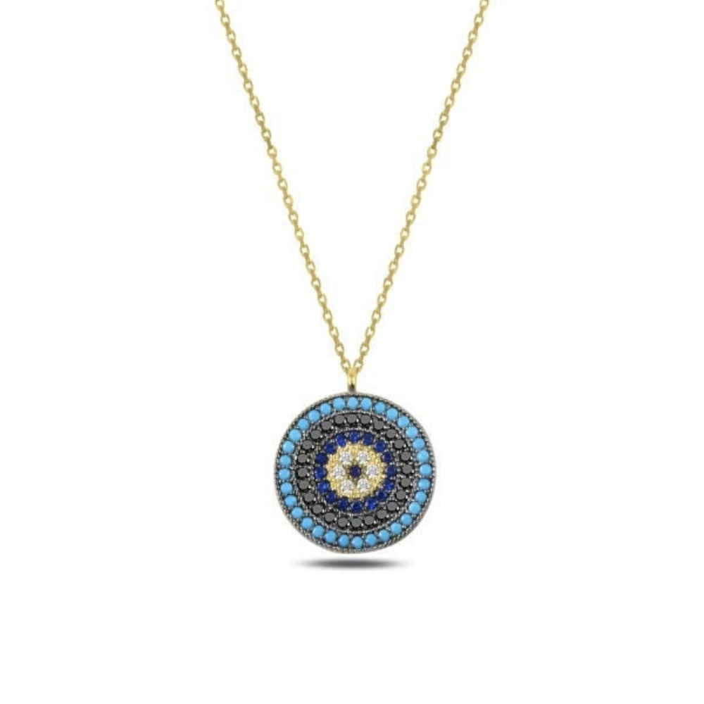 Sterling Silver Gold Plated Symbolic Evil Eye Necklace
