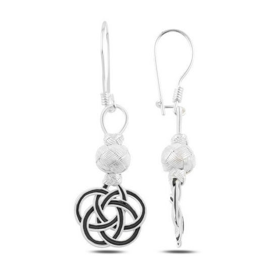 Sterling Silver Handwoven Silver/Oxidized Two Tone Ancient Style Traditional Kazaz Celtic Love Knot Earrings