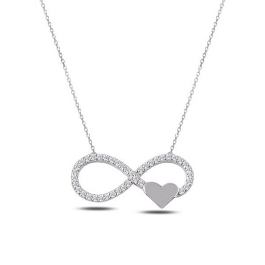 Sterling Silver Infinity & Heart Necklace Decorated with Cubic Zirconia CZ Simulated Diamonds By Giftetch