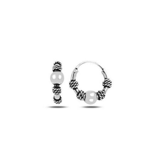 Sterling Silver Oxidised Hoop Earrings With Knots & Pearl