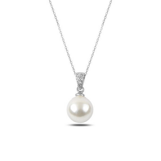 Unique Fashion Women's Sterling Silver Cubic Zirconia Necklace with Pearl Pendant By Giftetch