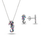 Unique Multicolour Awesome Sterling Silver Seahorse Necklace & Matching Earrings Set for Fashion Women and Girls