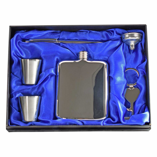 Personalised 6oz Luxury  Mirror Finish 6oz Hip Flask Gift Set