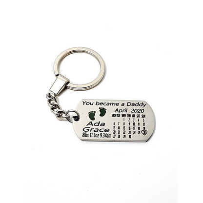 Personalised an Unforgettable Day, Date of Birth/Weight, Time Calendar Keyring