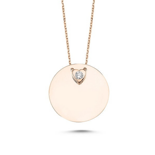 Round Rose Gold Plated Pendant With a Cubic Zirconia Stone on The Heart Necklace.