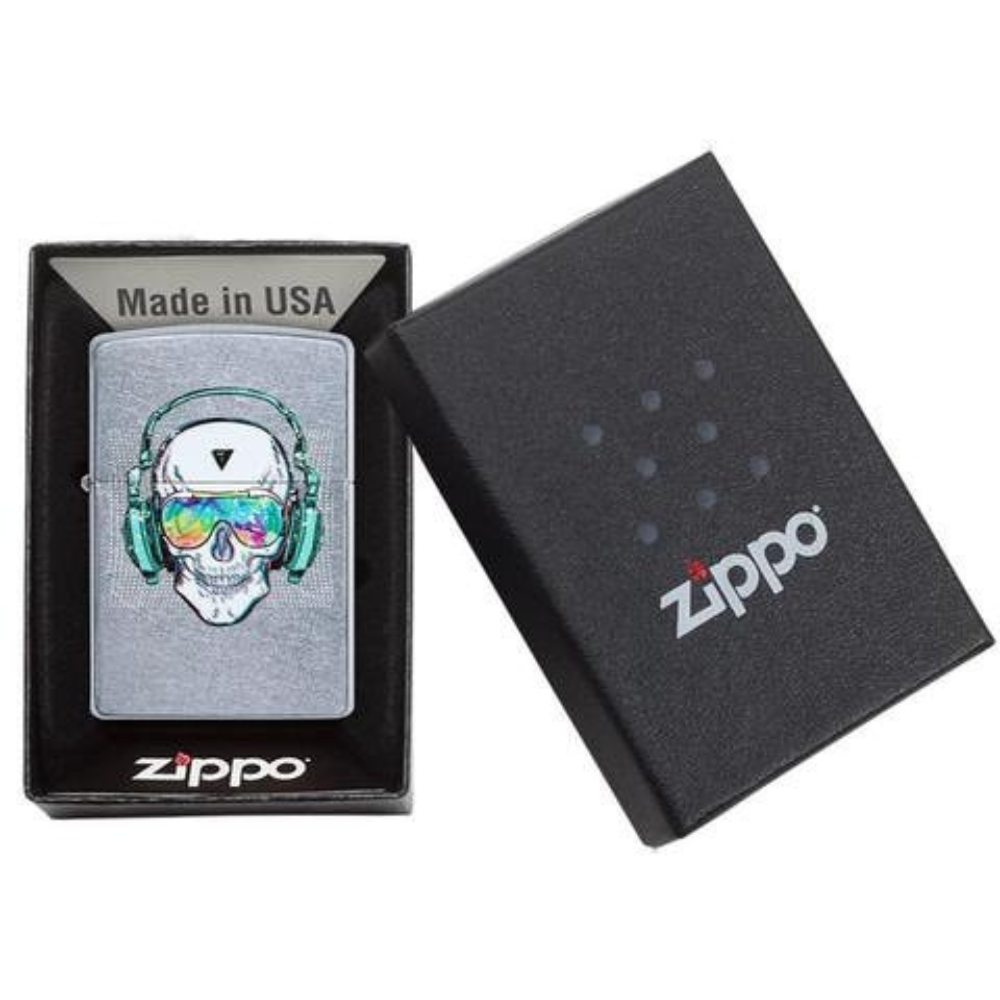 Personalised Genuine Zippo Skull Headphone Design Lighter - Custom Engraved Metal Windproof Lighter with Unique Design