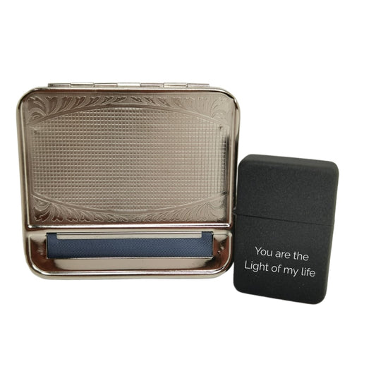 Personalised Lighter and Tobacco Rolling Machine Gift Set - Perfect for Smokers