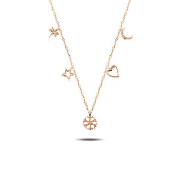 Sterling Silver 925 Elegant Cute Dainty Charm Dragonfly Heart Snowflake Star and Moon Necklace In Golden and Silver Color