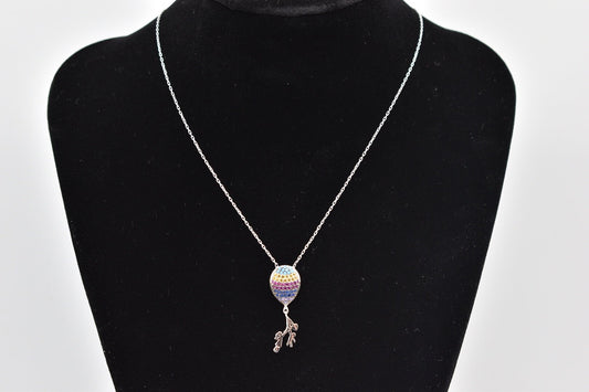 Unique Sterling Silver Young Boy & Girl with Balloon Cubic Zirconia Chain and Pendant Necklace