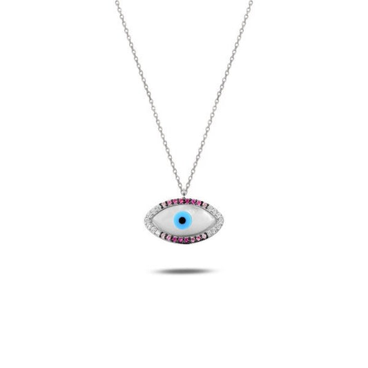 Sterling Silver Symbolic Evil Eye Necklace, Turkish Eye Necklace