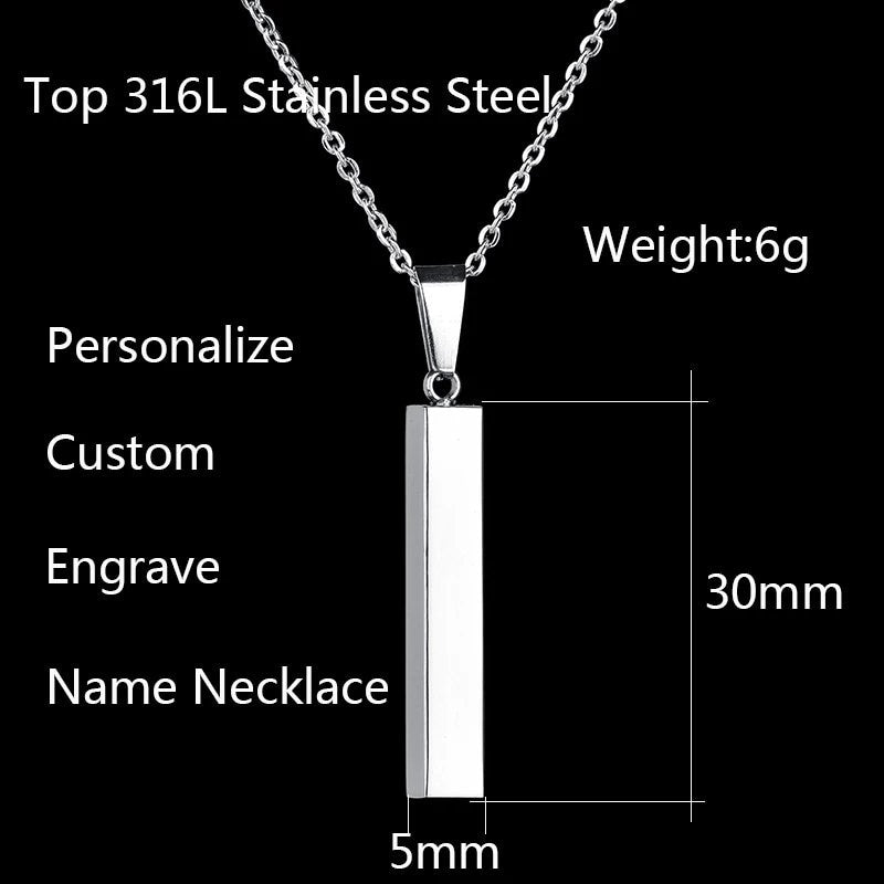 Personalised Vertical Bar Necklace, Coordinates Necklace Engraved 4 Side by Giftetch
