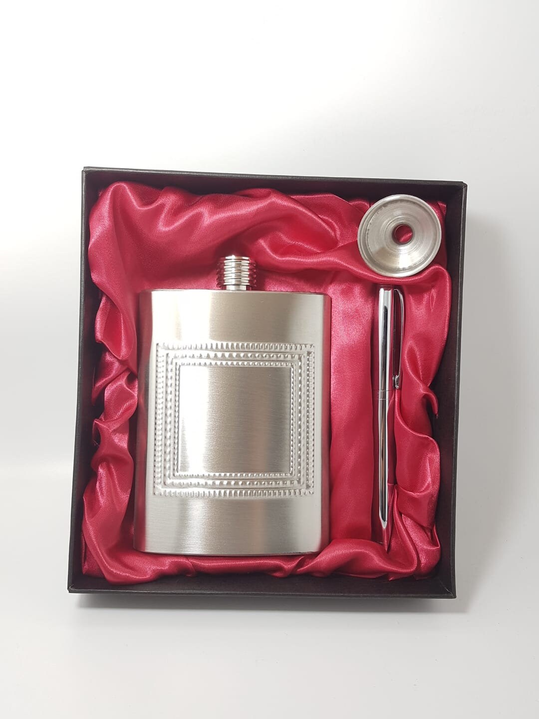 Personalised 8oz Hip Flask Gift Set With Pen