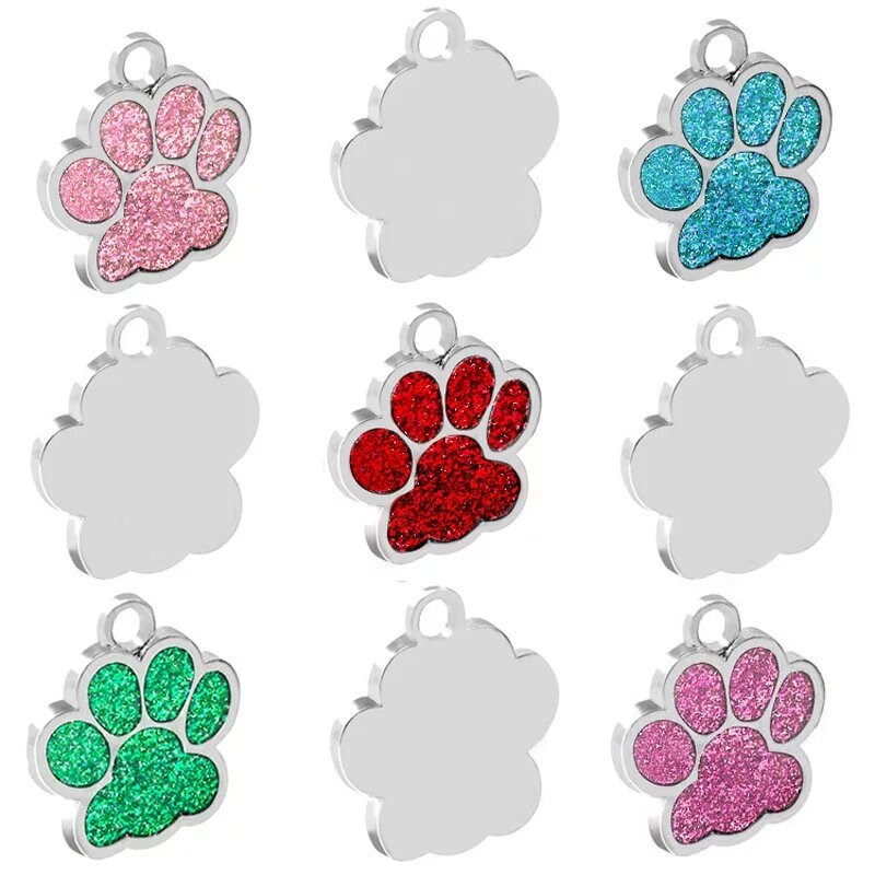 Personalised Stainless Steel Paw shaped name Tags, Dog Collar Tags