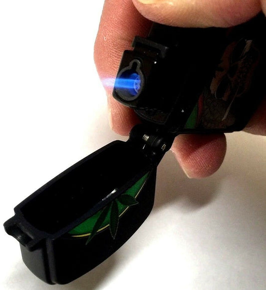 Set Of 4  Black Rasta Skulls Leaf  Windproof Turbo Jet Flame Gas Refillable Lighter
