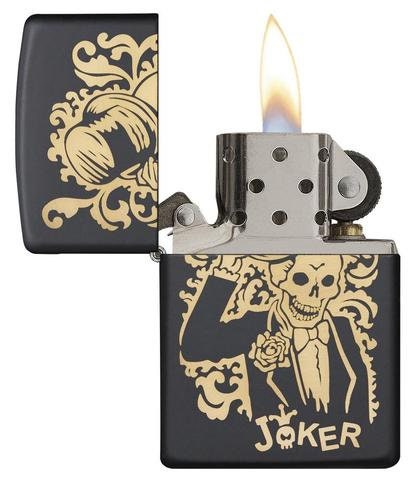 Personalised Genuine Zippo Black Matte Joker Design Lighter