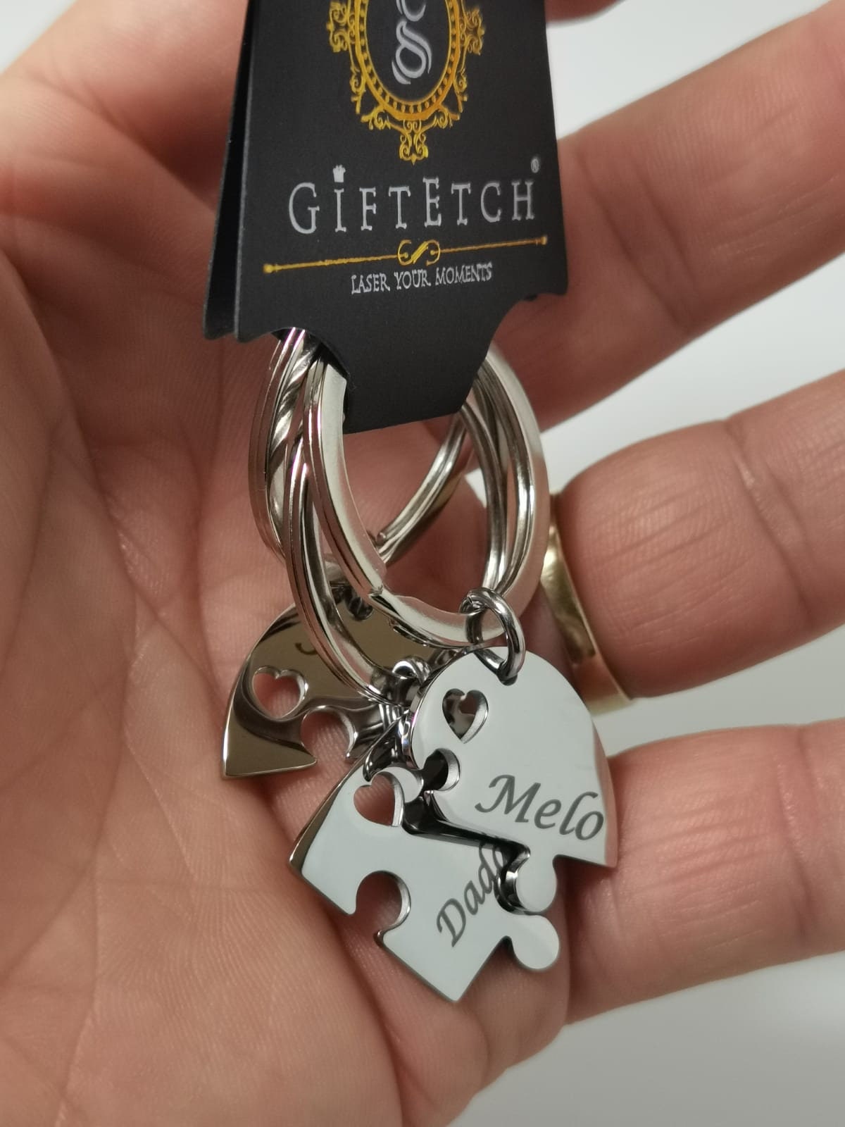 Personalised Stainless Steel 3 in 1 Heart Jigsaw Puzzle Interlocking Keyring