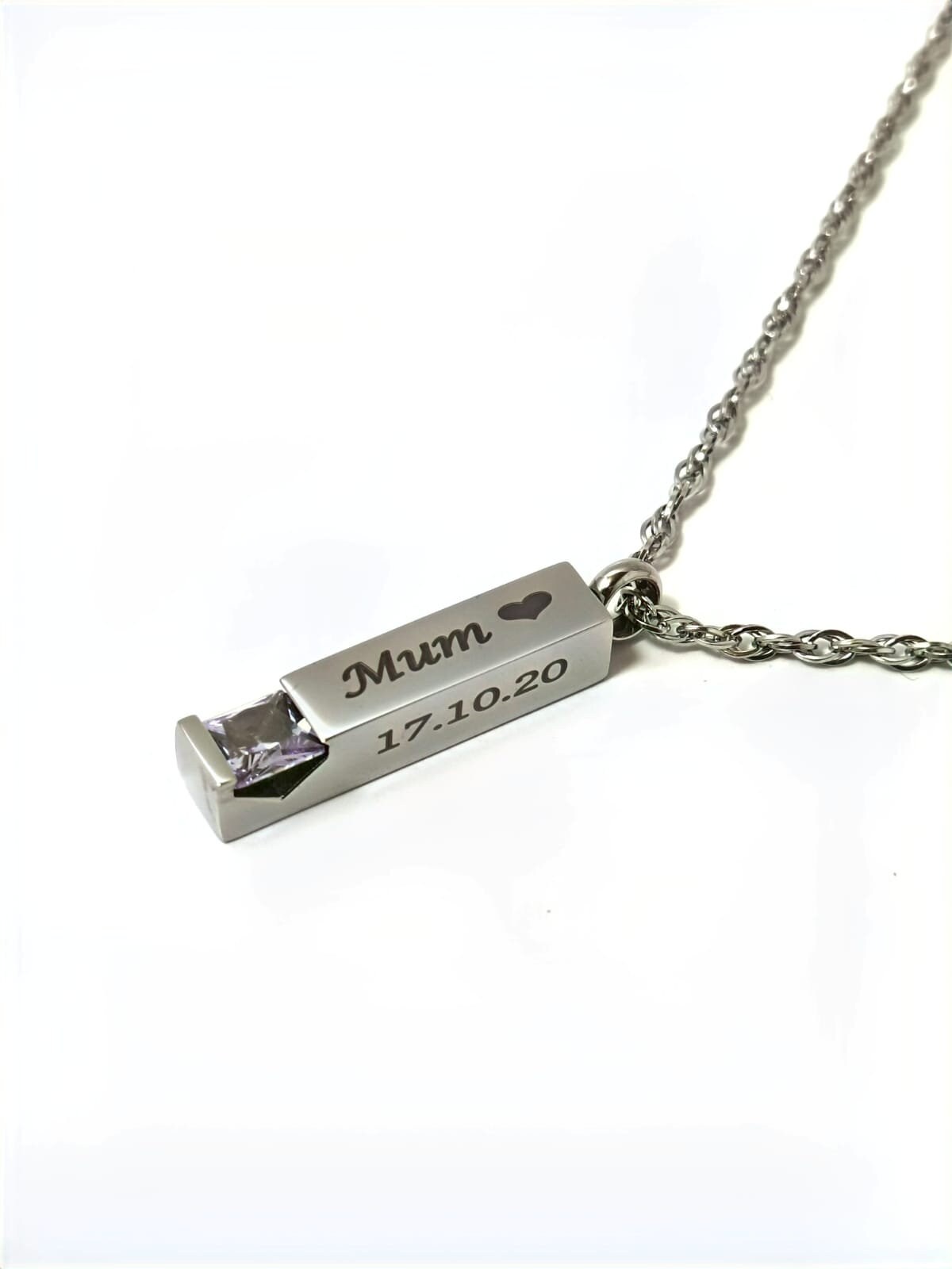 Personalised With Name Date Vertical Bar Birthstone Memorial Necklace for Loved Ones