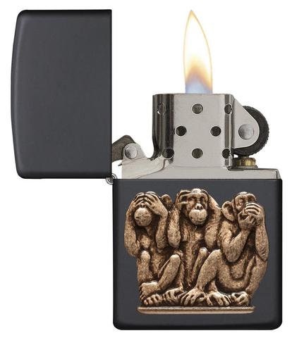 Personalised Genuine Zippo Three Wise Monkeys Emblem Design Lighter - Customizable Gift for Smokers and Collectors