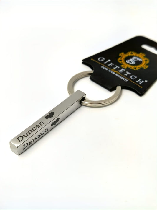 Personalised Stainless Steel Bar Keyring For Sides Can Be Engraved