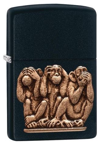 Personalised Genuine Zippo Three Wise Monkeys Emblem Design Lighter - Customizable Gift for Smokers and Collectors