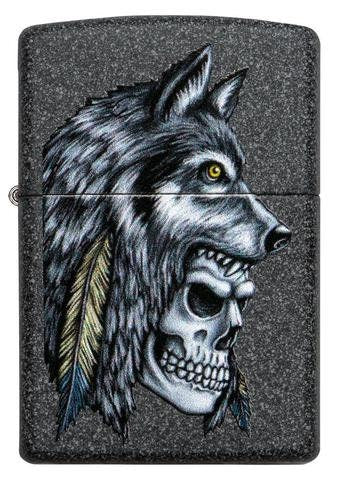 Personalised Zippo Genuine Wolf Skull Feather Design Lighter - Engraved Name and Message Gift