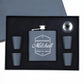Personalised Black Stainless Steel 6oz Hip Flask with Funnel and 4 Cups in a Presentation Box